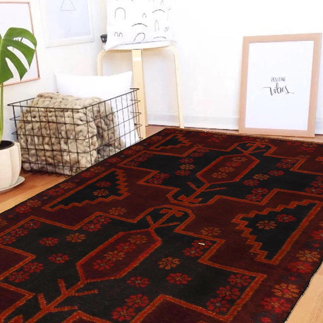 Red Afghan Baluchi Rug 2' 9" x 4' 5" Hand-Knotted | No. AL45273