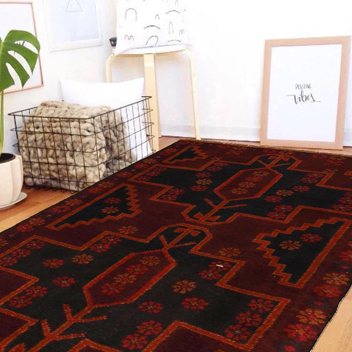 Red Afghan Baluchi Rug 2' 9" x 4' 5" Hand-Knotted | No. AL45273