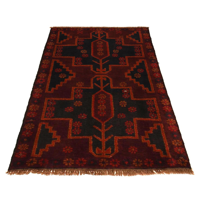 Red Afghan Baluchi Rug 2' 9" x 4' 5" Hand-Knotted | No. AL45273