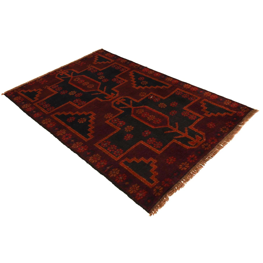 Red Afghan Baluchi Rug 2' 9" x 4' 5" Hand-Knotted | No. AL45273