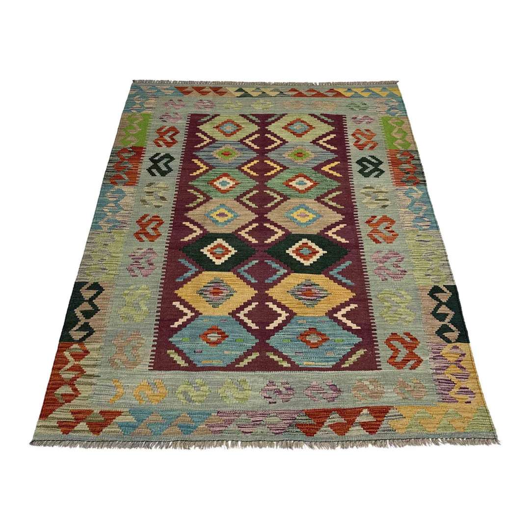 Afghan Vegetable Kilim Rug 3' 10" x 5' 9" Flat-Weave | No. AL452748