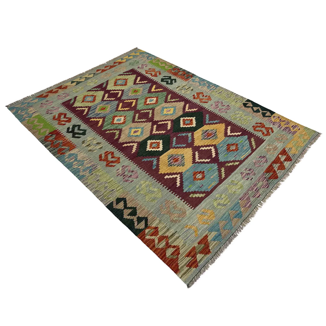 Afghan Vegetable Kilim Rug 3' 10" x 5' 9" Flat-Weave | No. AL452748