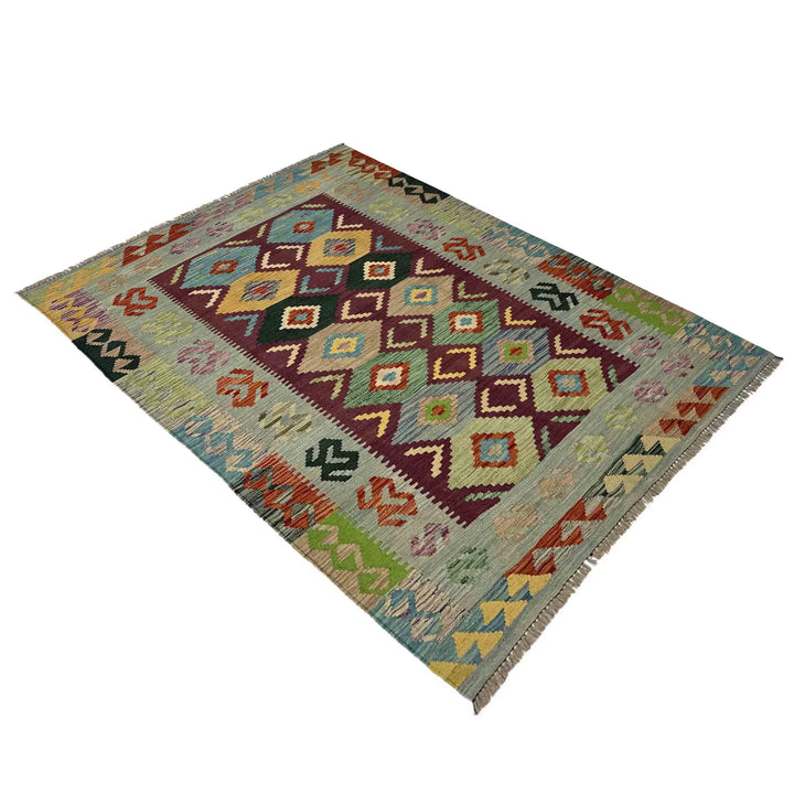 Afghan Vegetable Kilim Rug 3' 10" x 5' 9" Flat-Weave | No. AL452748