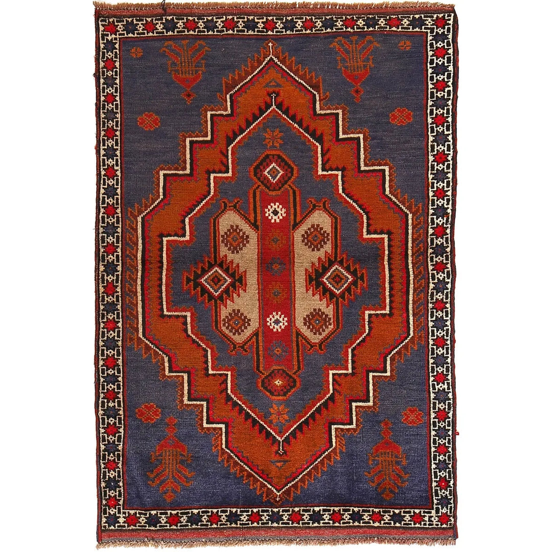 Space Blue Afghan Baluchi Rug 3' 1" x 4' 10" Hand-Knotted | No. AL45298