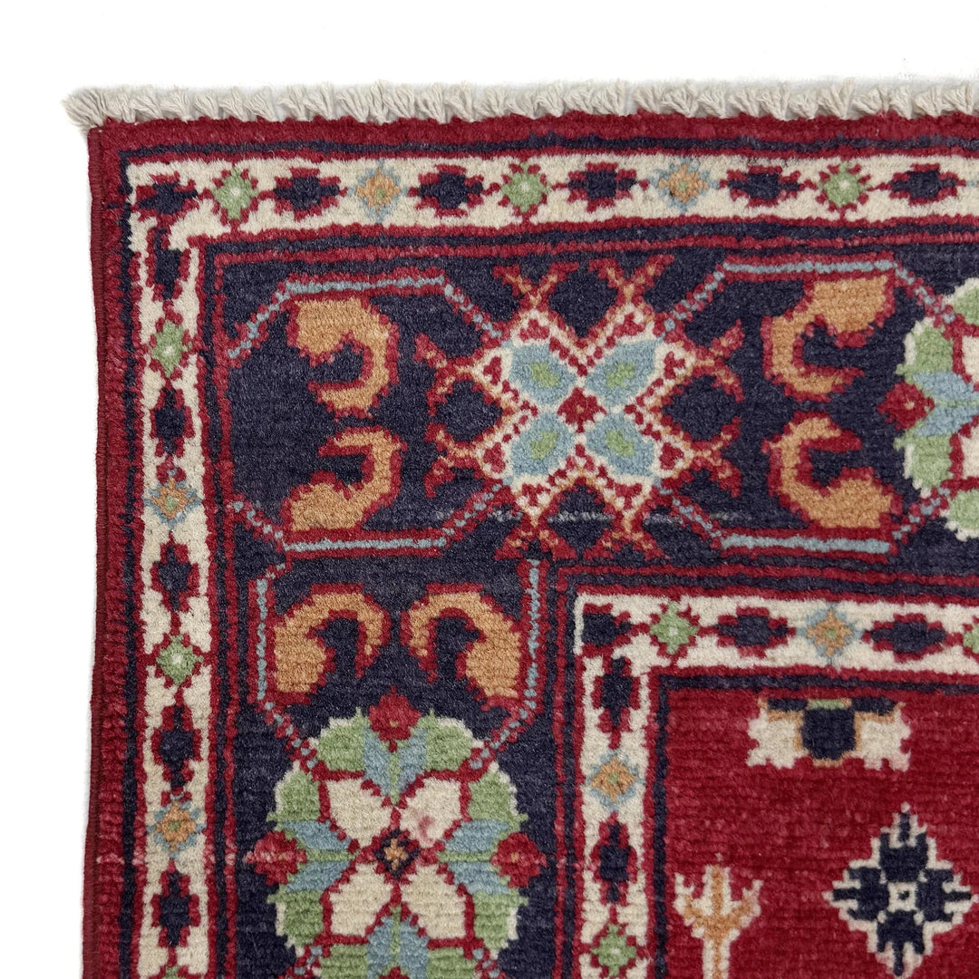 Red Afghan Kazak Rug 3' 1" x 5' 0" Hand-Knotted | No. AL45300