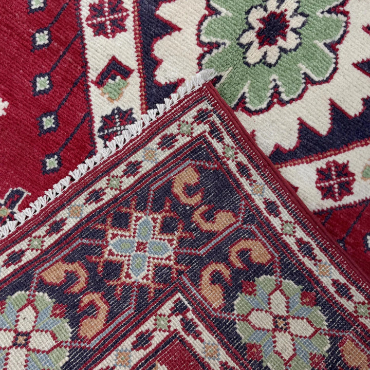 Red Afghan Kazak Rug 3' 1" x 5' 0" Hand-Knotted | No. AL45300