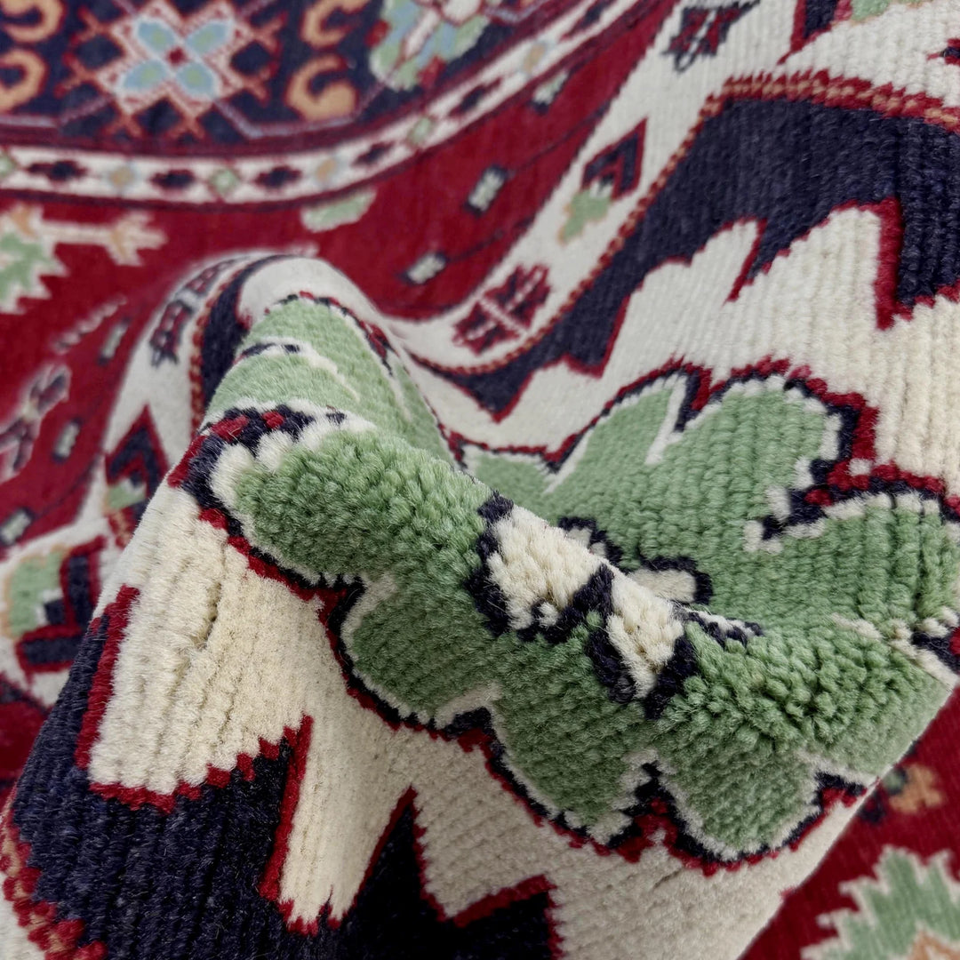 Red Afghan Kazak Rug 3' 1" x 5' 0" Hand-Knotted | No. AL45300