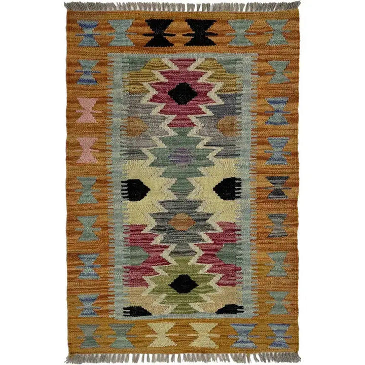 Multicolor Afghan Vegetable Kilim Rug 2' 0" x 3' 1" Flat-Weave | No. AL453230