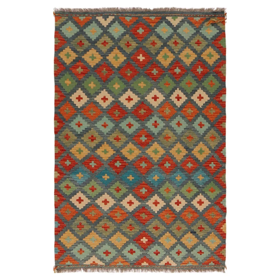 Afghan Chobi Kilim Rug 3' 5" x 5' 1" Flat-Weave | No. AL45394