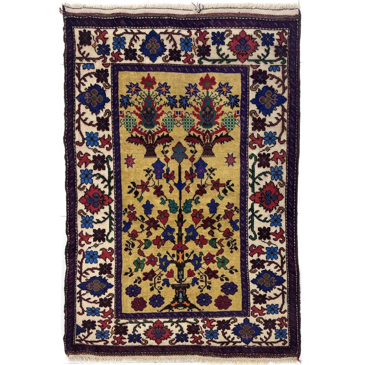 Yellow Afghan Baluchi Rug 3' 1" x 4' 4" Hand-Knotted | No. AL45509