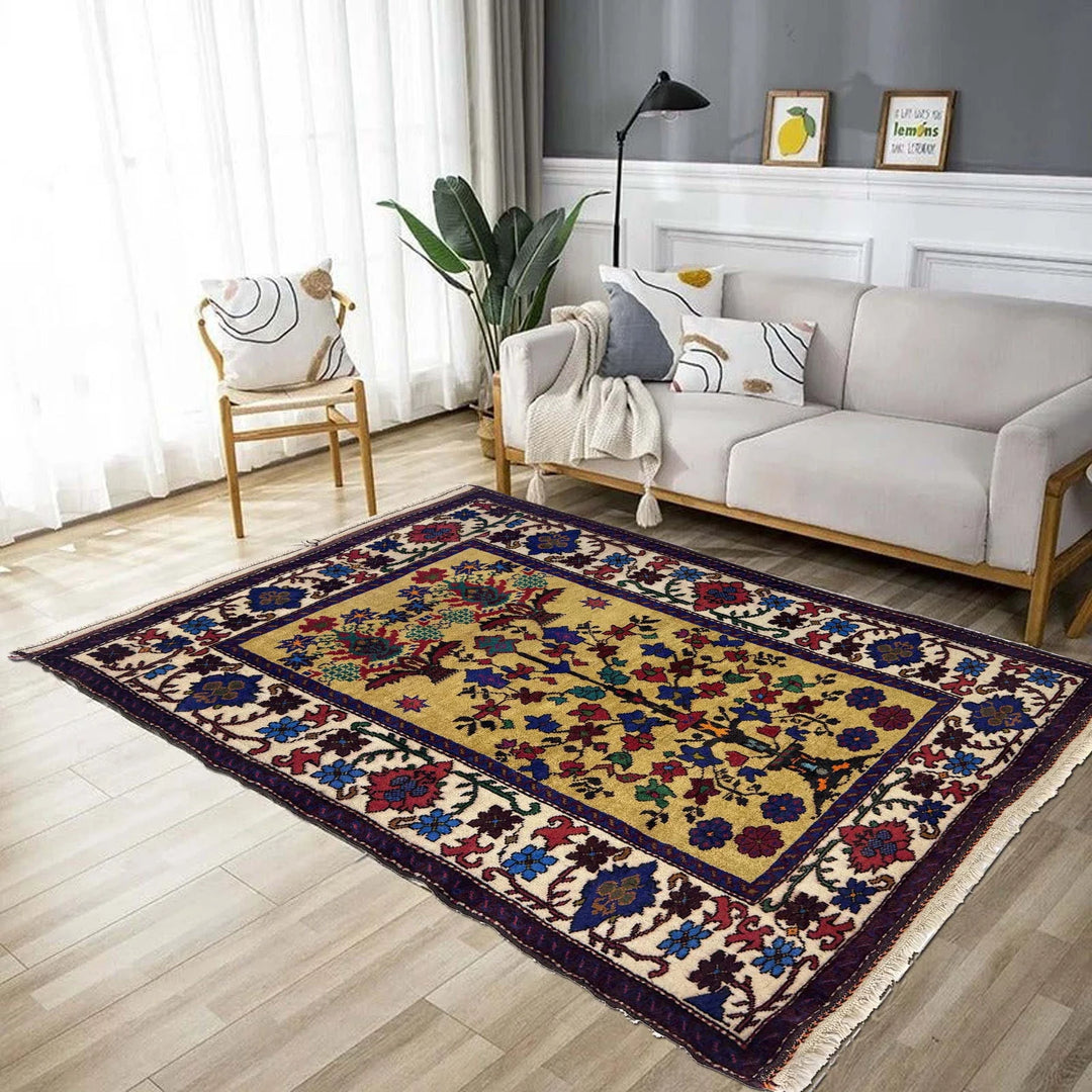 Yellow Afghan Baluchi Rug 3' 1" x 4' 4" Hand-Knotted | No. AL45509