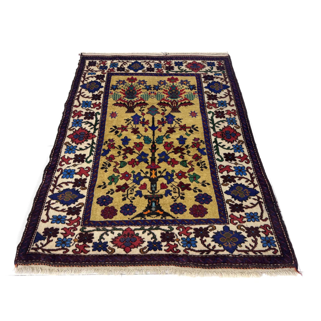 Yellow Afghan Baluchi Rug 3' 1" x 4' 4" Hand-Knotted | No. AL45509