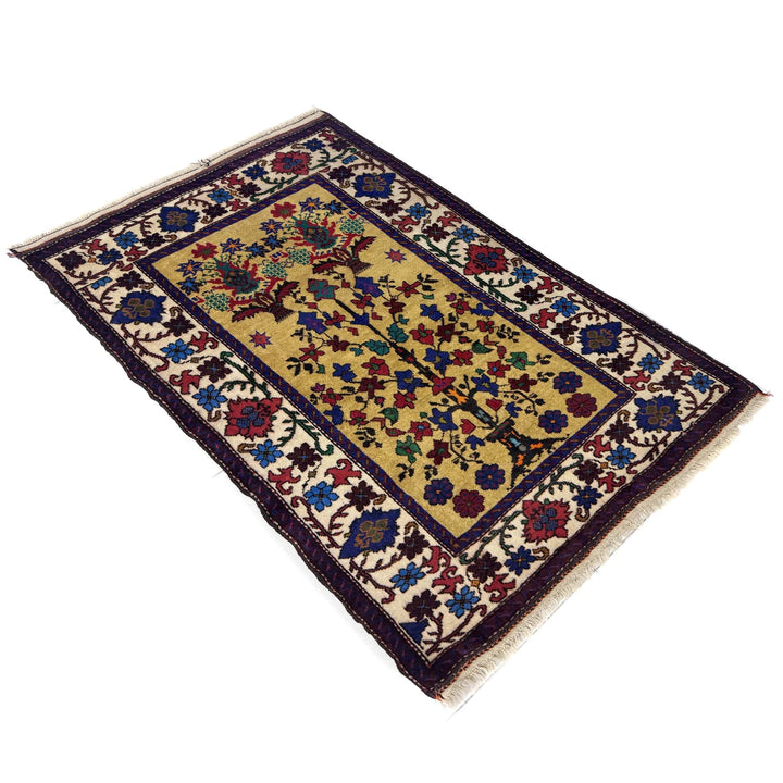 Yellow Afghan Baluchi Rug 3' 1" x 4' 4" Hand-Knotted | No. AL45509