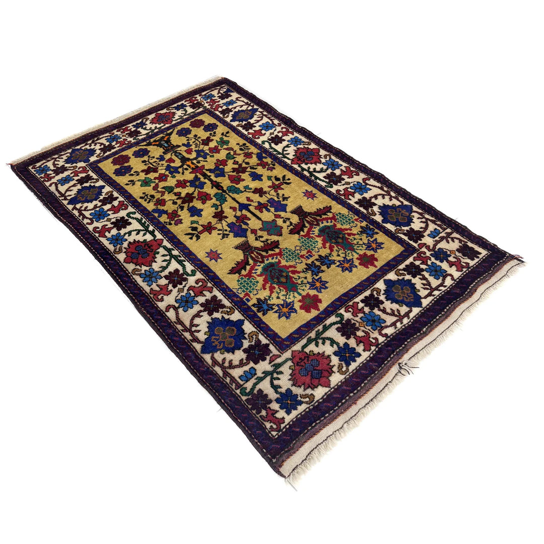 Yellow Afghan Baluchi Rug 3' 1" x 4' 4" Hand-Knotted | No. AL45509