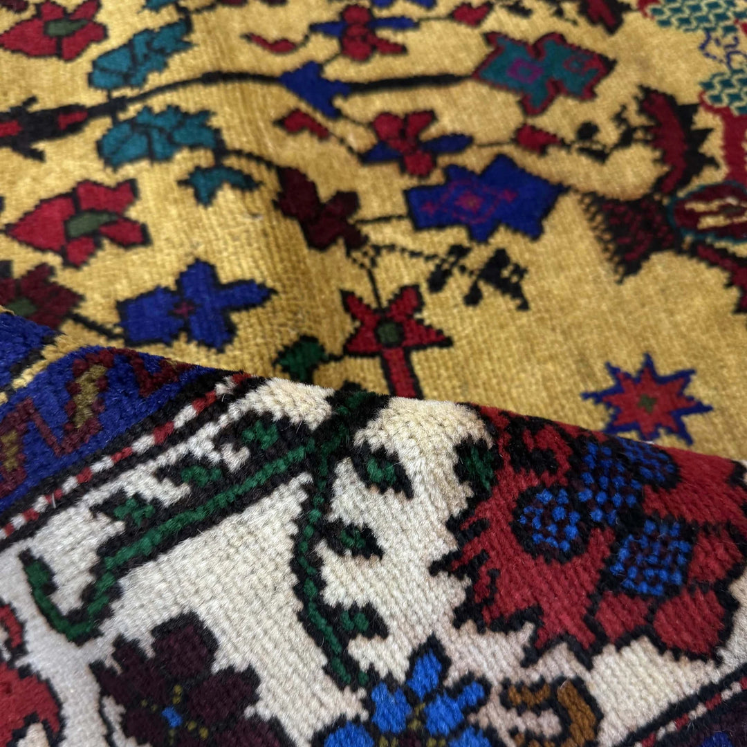Yellow Afghan Baluchi Rug 3' 1" x 4' 4" Hand-Knotted | No. AL45509