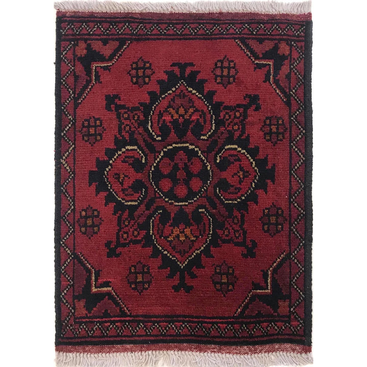 Red Afghan Oriental Doormat 1' 5" x 1' 11" Hand-Knotted | No. AL45558