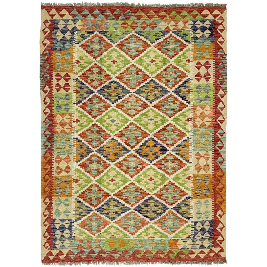 Afghan Vegetable Kilim Rug 4' 9" x 6' 8" Flat-Weave | No. AL456003