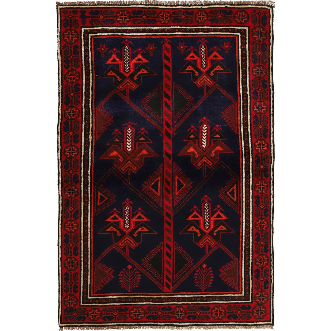 Navy Blue Afghan Baluchi Rug 4' 2" x 6' 5" Hand-Knotted | No. AL45601