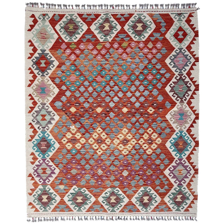 Afghan Vegetable Kilim Rug 5' 1" x 6' 7" Flat-Weave | No. AL45619