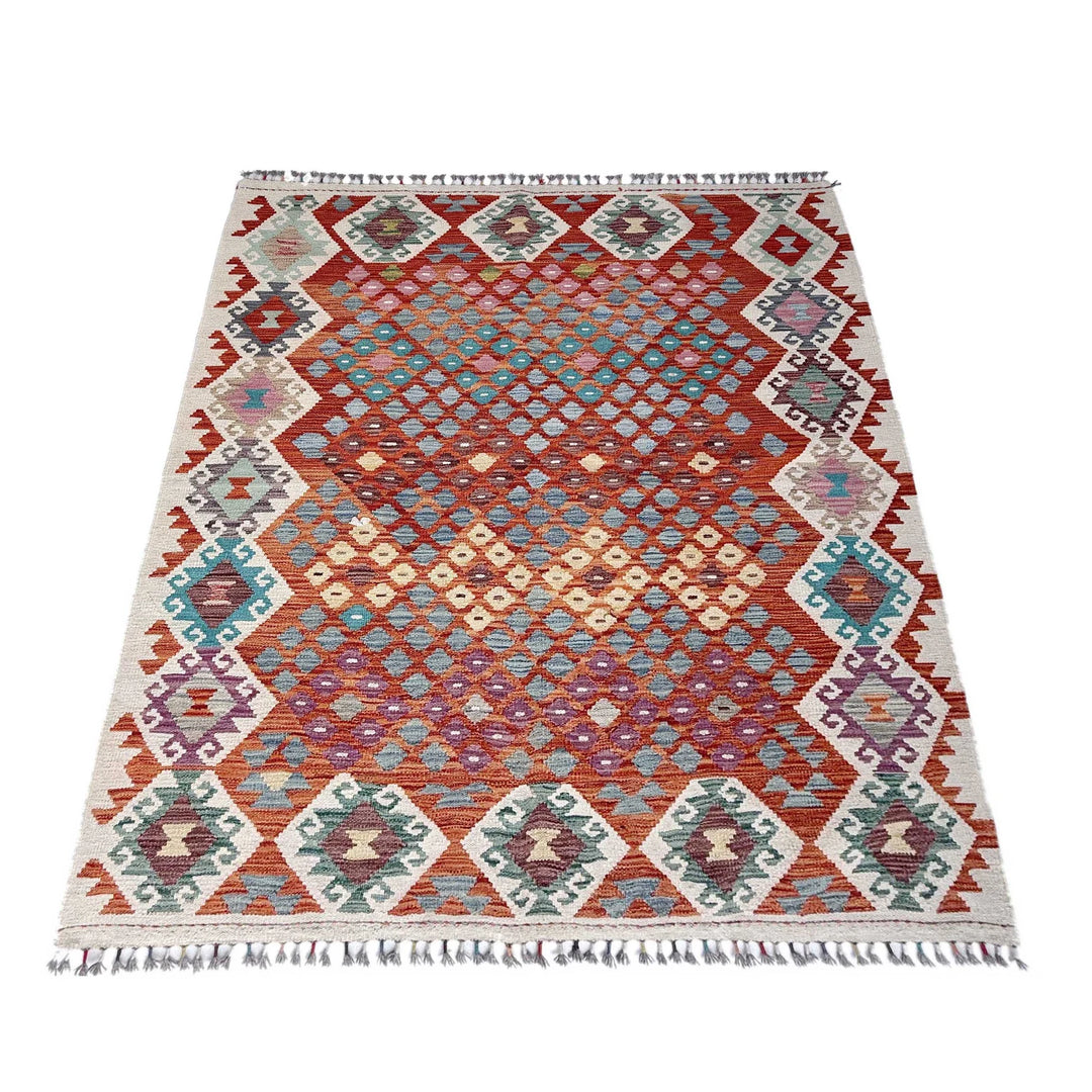 Afghan Vegetable Kilim Rug 5' 1" x 6' 7" Flat-Weave | No. AL45619