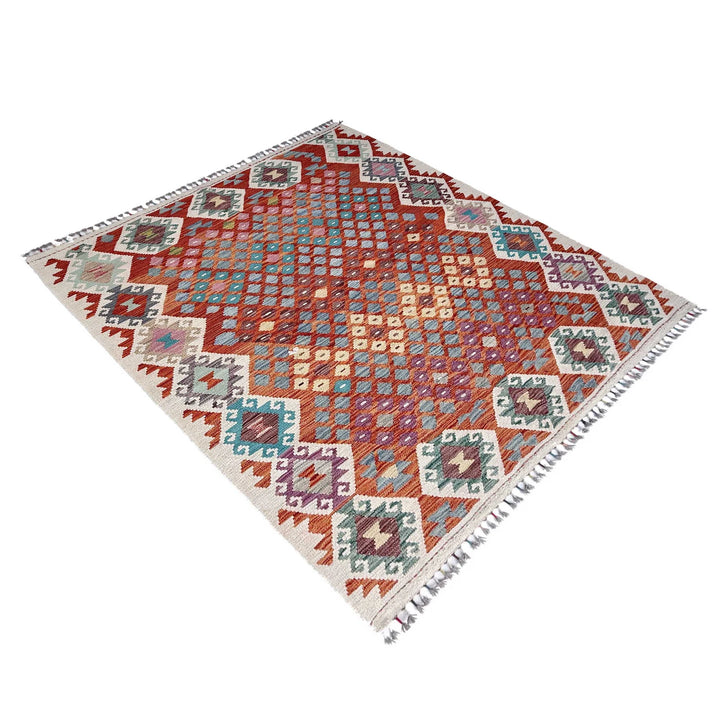 Afghan Vegetable Kilim Rug 5' 1" x 6' 7" Flat-Weave | No. AL45619