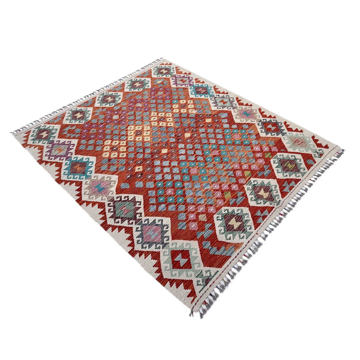 Afghan Vegetable Kilim Rug 5' 1" x 6' 7" Flat-Weave | No. AL45619