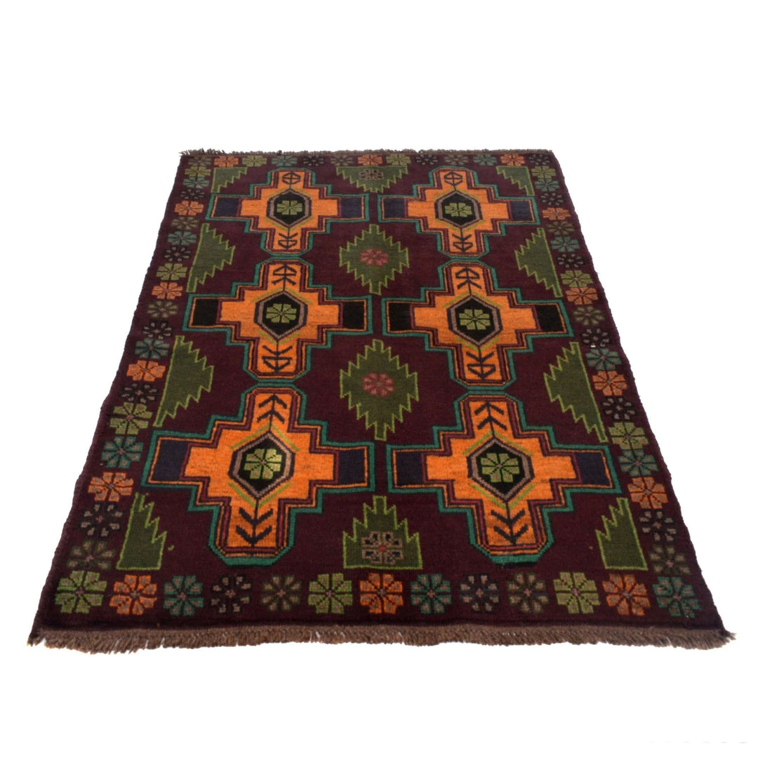Afghan Baluchi Rug 4' 0" x 5' 12" Hand-Knotted | No. AL45628