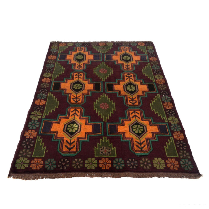 Afghan Baluchi Rug 4' 0" x 5' 12" Hand-Knotted | No. AL45628