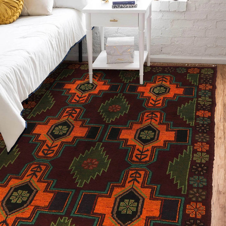 Afghan Baluchi Rug 4' 0" x 5' 12" Hand-Knotted | No. AL45628