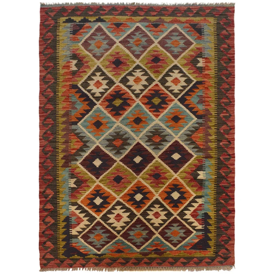 Afghan Vegetable Kilim Rug 3' 4" x 5' 0" Flat-Weave | No. AL45638