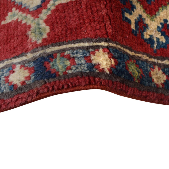 Ivory Afghan Kazak Rug 3' 4" x 4' 10" Hand-Knotted | No. AL45722