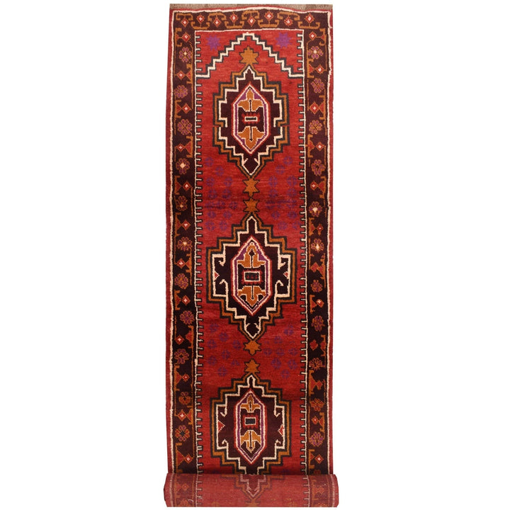 Deep Red Afghan Baluchi Runner 2' 6" x 12' 4" Hand-Knotted | No. AL45744