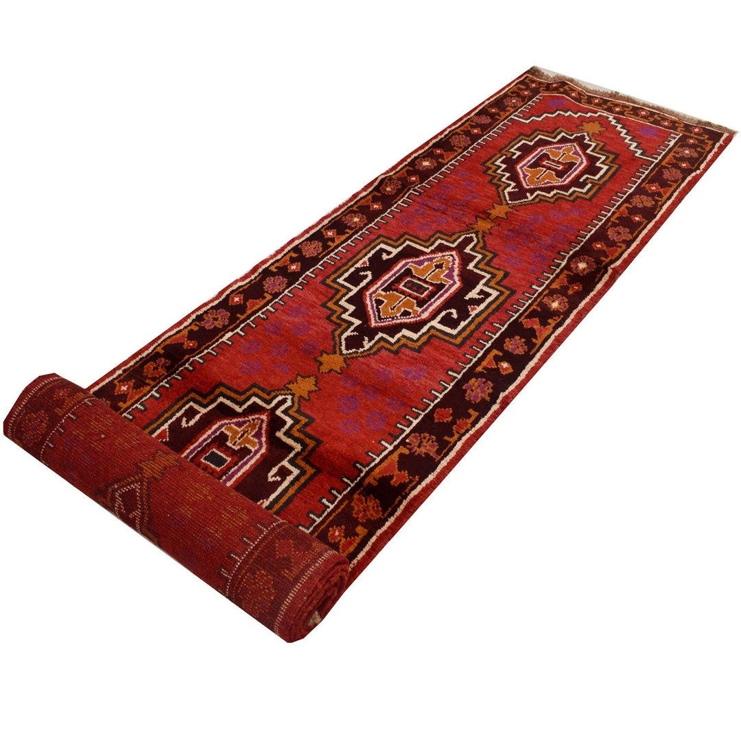 Deep Red Afghan Baluchi Runner 2' 6" x 12' 4" Hand-Knotted | No. AL45744