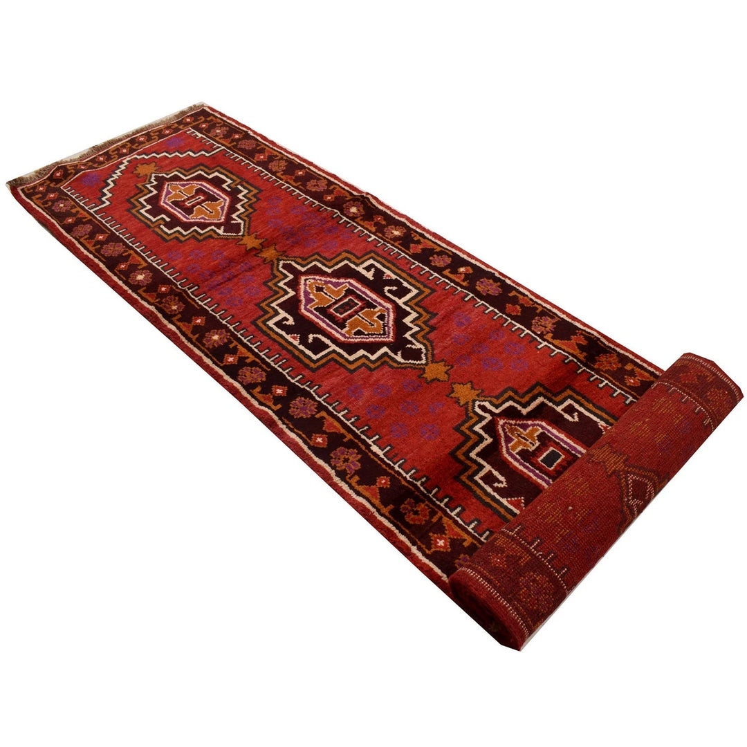 Deep Red Afghan Baluchi Runner 2' 6" x 12' 4" Hand-Knotted | No. AL45744