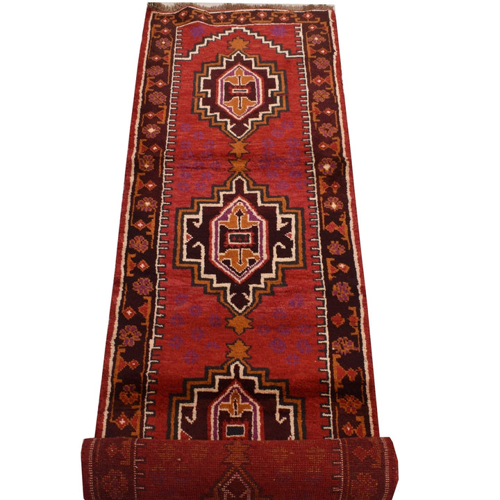 Deep Red Afghan Baluchi Runner 2' 6" x 12' 4" Hand-Knotted | No. AL45744