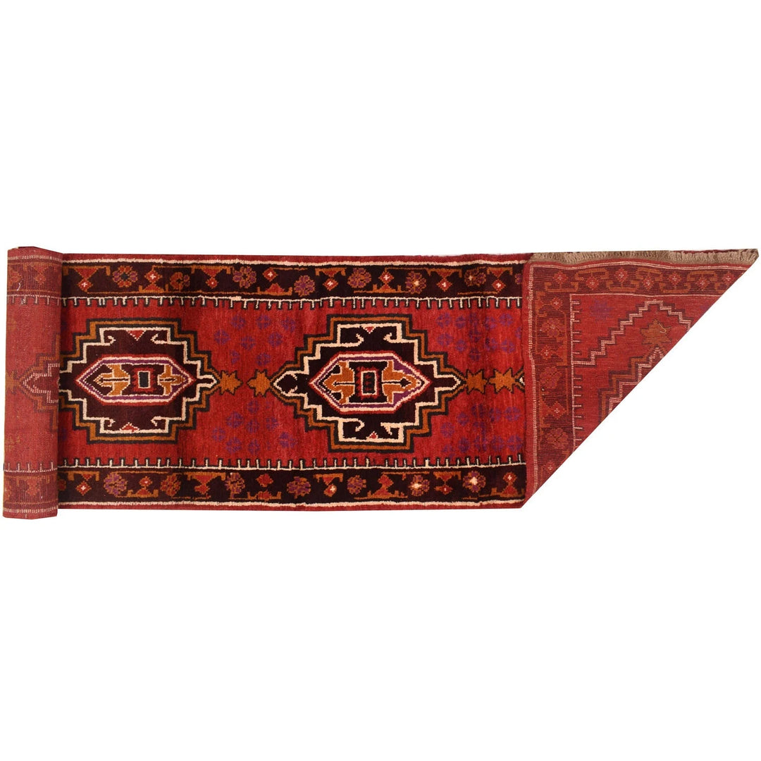 Deep Red Afghan Baluchi Runner 2' 6" x 12' 4" Hand-Knotted | No. AL45744