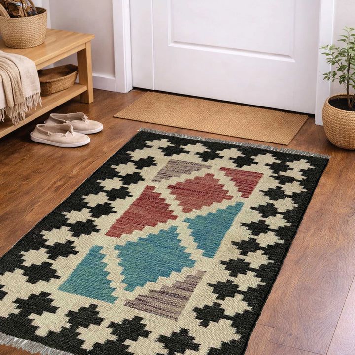 Afghan Vegetable Kilim Rug 2' 0" x 3' 0" Flat-Weave | No. AL457967