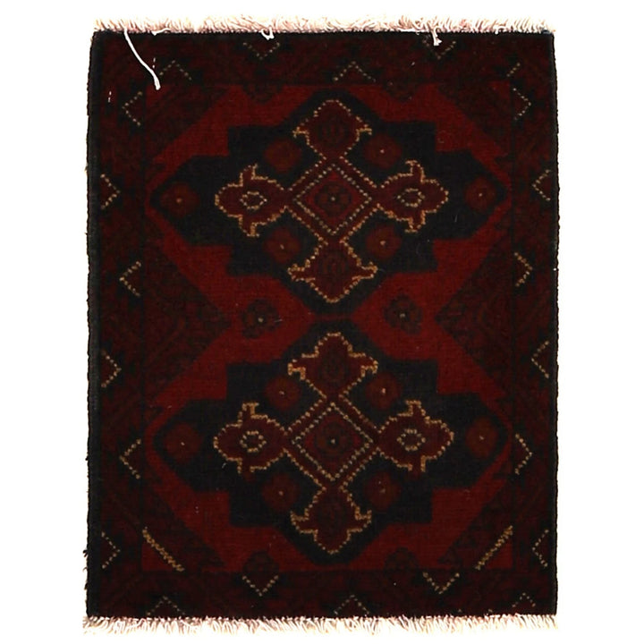 Red Afghan Oriental Doormat 1' 5" x 1' 9" Hand-Knotted | No. AL45814