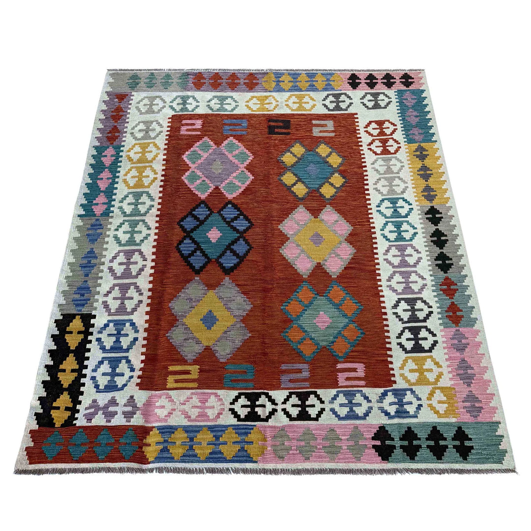 Afghan Vegetable Kilim Rug 6' 7" x 9' 9" Flat-Weave | No. AL45821
