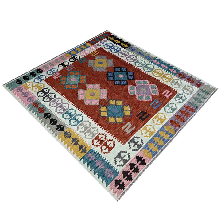 Afghan Vegetable Kilim Rug 6' 7" x 9' 9" Flat-Weave | No. AL45821