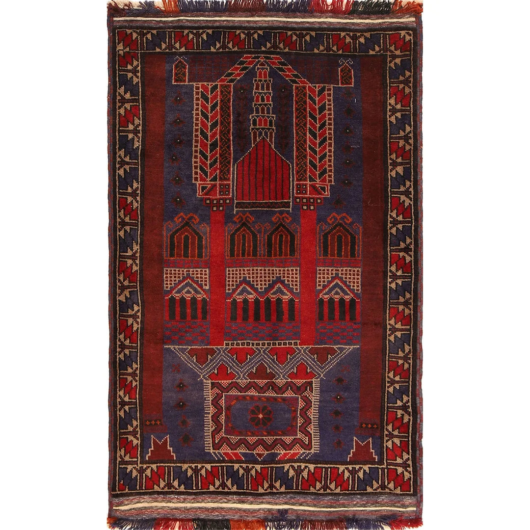 Afghan Prayer Rug 3' 3" x 4' 9" Hand-Knotted | No. AL45839