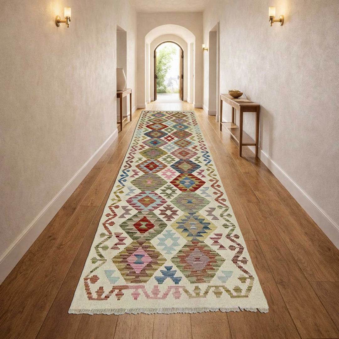 Afghan Vegetable Kilim Rug 2' 7" x 9' 9" Flat-Weave | No. AL458486