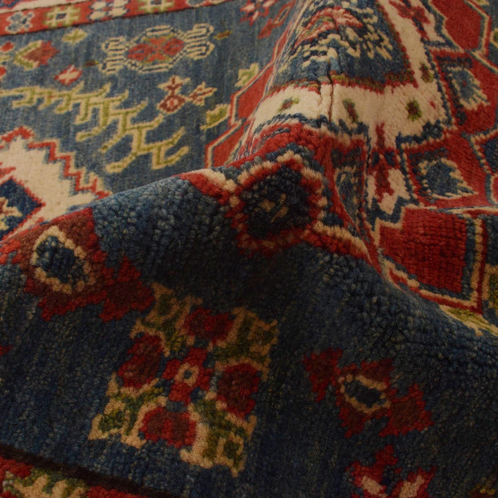 Blue Afghan Kazak Rug 3' 4" x 4' 9" Hand-Knotted | No. AL45869