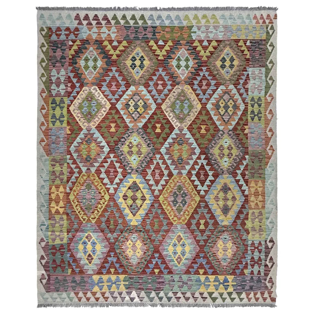 Afghan Vegetable Kilim Rug 6' 8" x 9' 9" Flat-Weave | No. AL45943