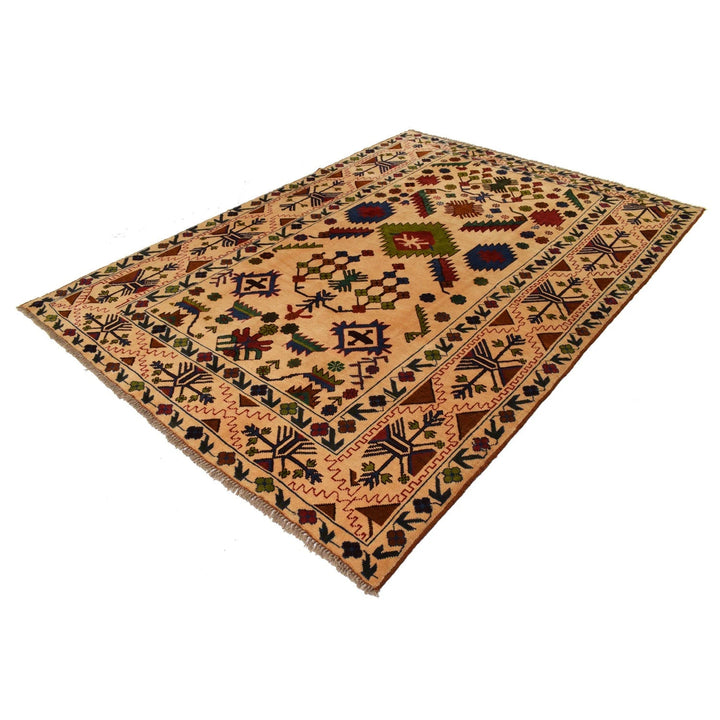 Tan Afghan Kohistani Rug 6' 7" x 9' 3" Hand-Knotted | No. AL45950