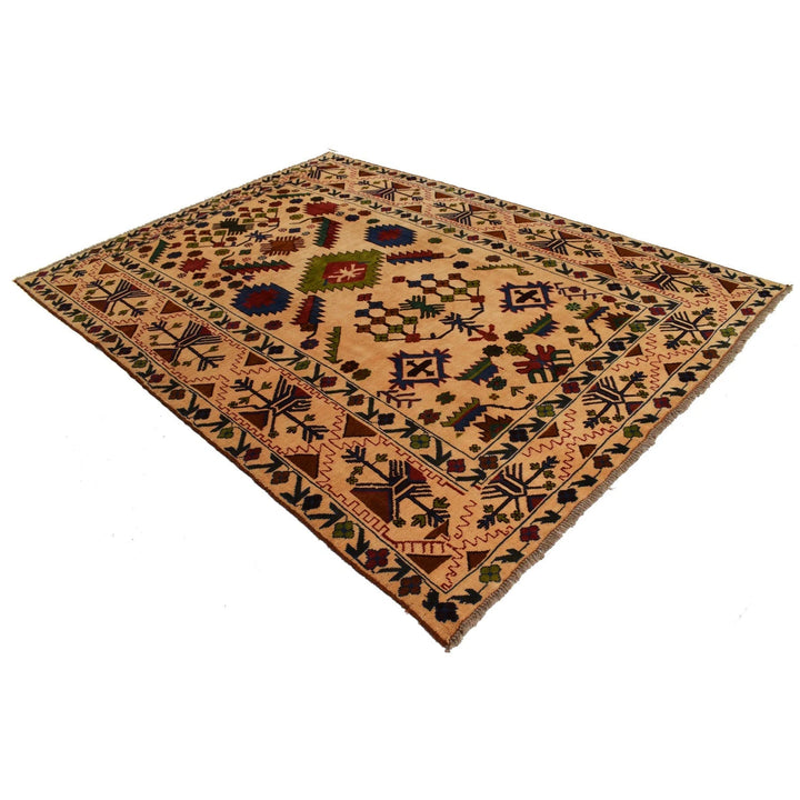 Tan Afghan Kohistani Rug 6' 7" x 9' 3" Hand-Knotted | No. AL45950