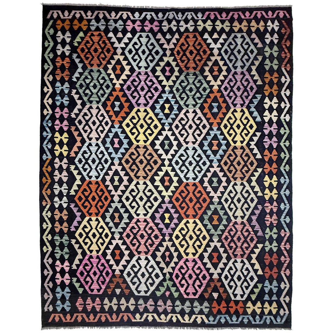 Afghan Vegetable Kilim Rug 6' 9" x 9' 9" Flat-Weave | No. AL460404