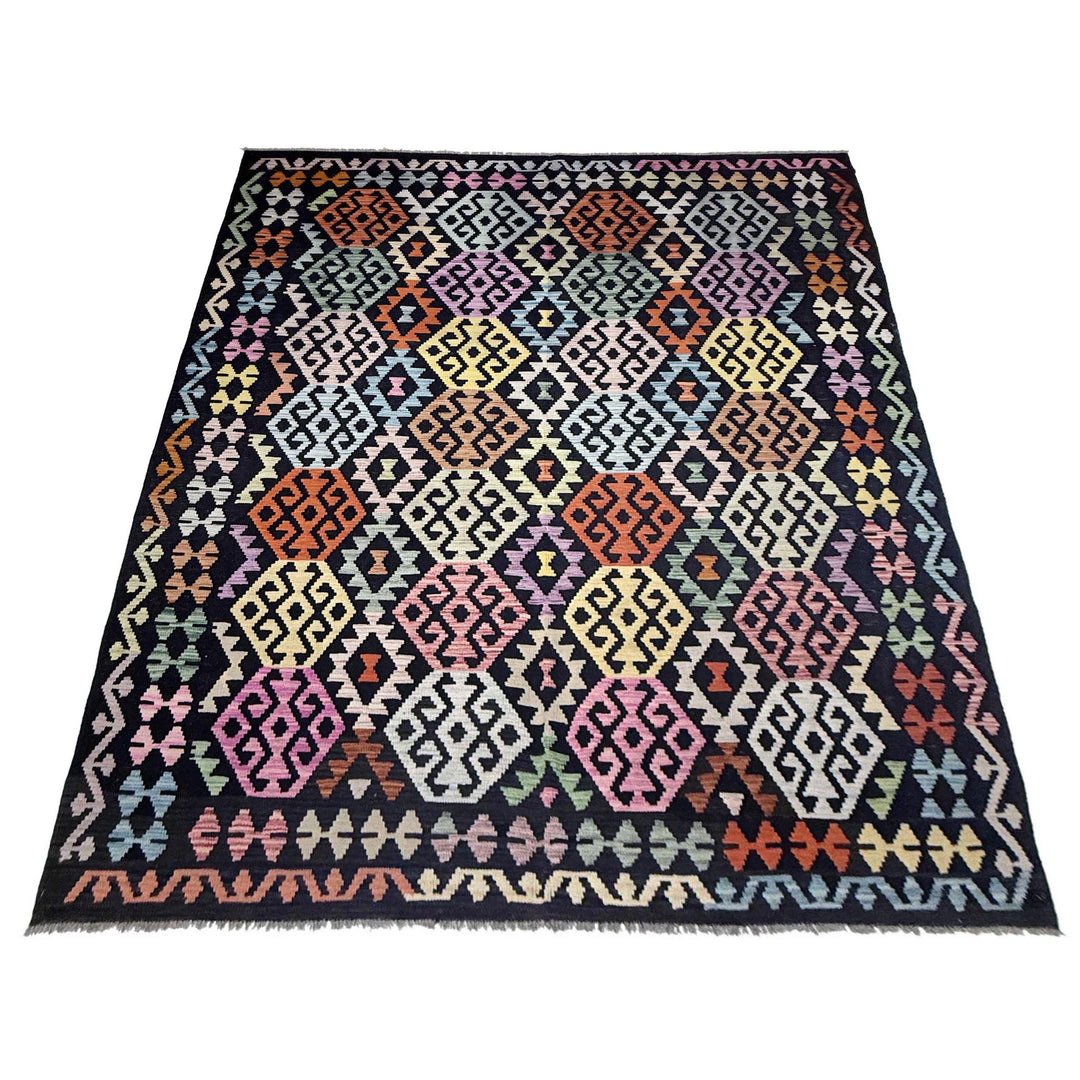 Afghan Vegetable Kilim Rug 6' 9" x 9' 9" Flat-Weave | No. AL460404
