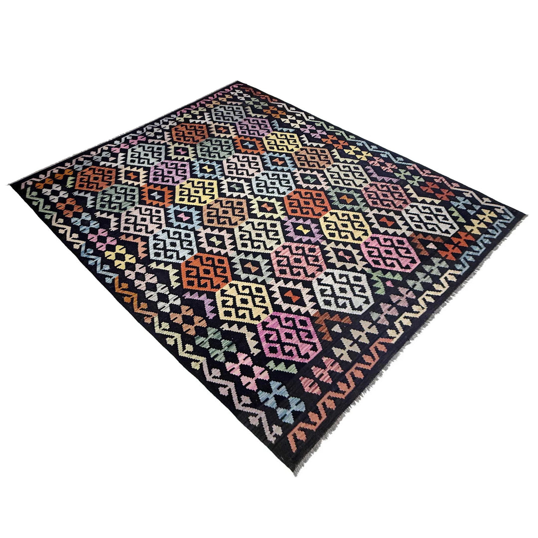 Afghan Vegetable Kilim Rug 6' 9" x 9' 9" Flat-Weave | No. AL460404