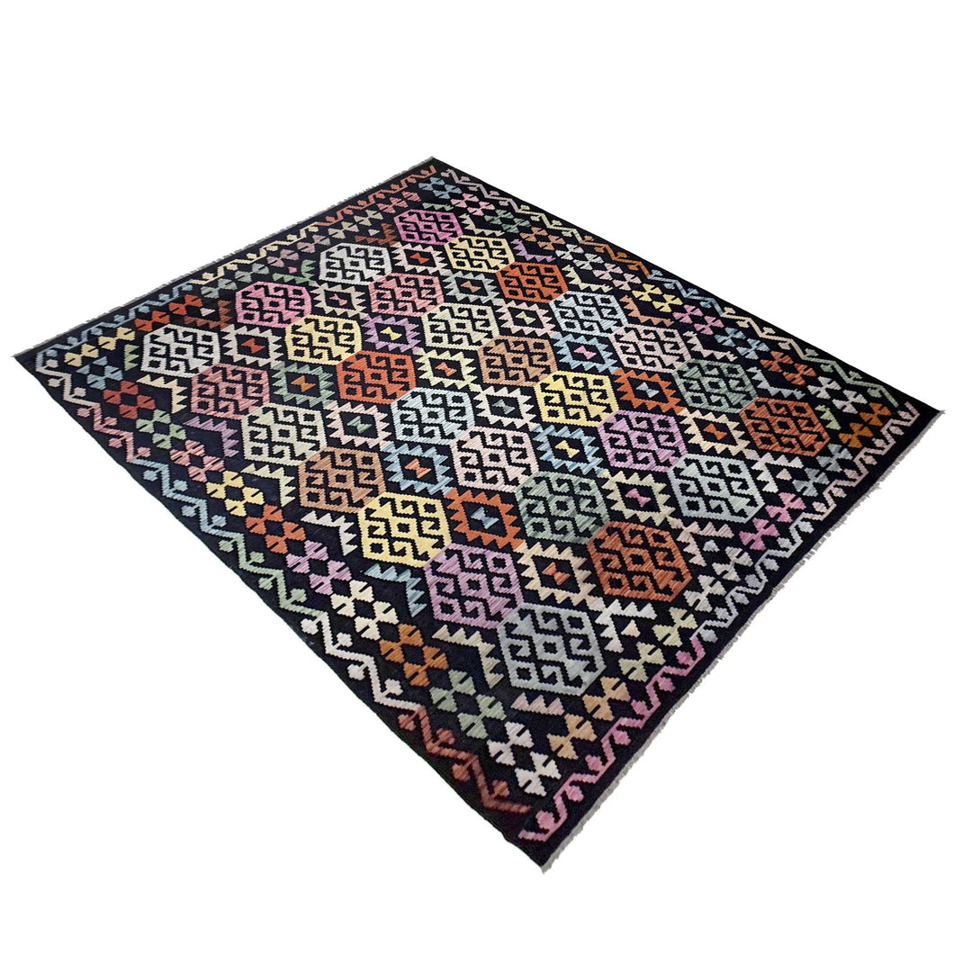 Afghan Vegetable Kilim Rug 6' 9" x 9' 9" Flat-Weave | No. AL460404